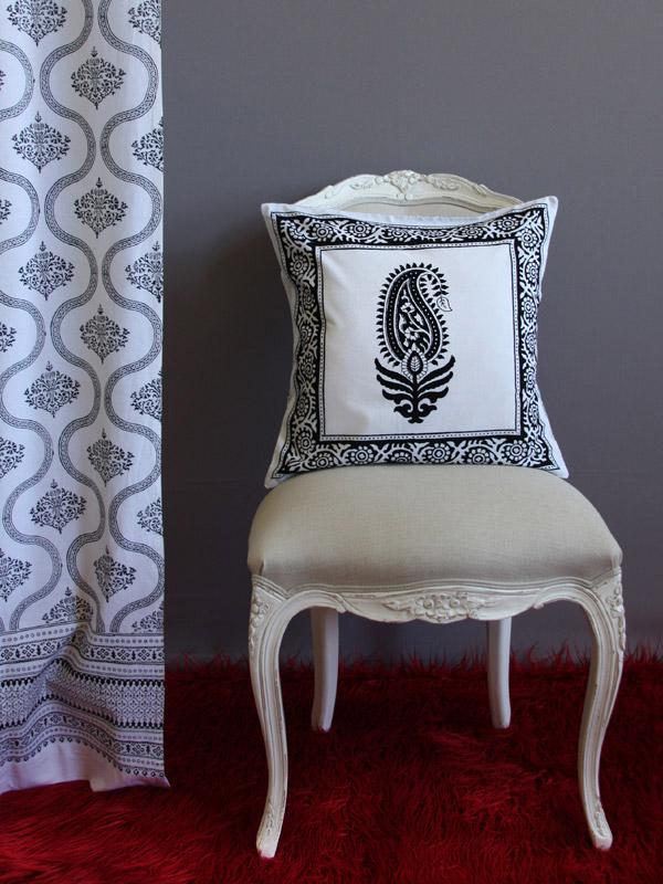 Modern Designer Black and White Paisley Throw Pillow Cushion Sha Saffron Marigold