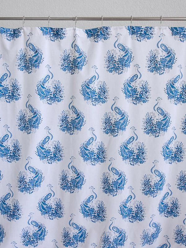White And Blue Shower Curtains, French Toile Fabric Shower Curtain