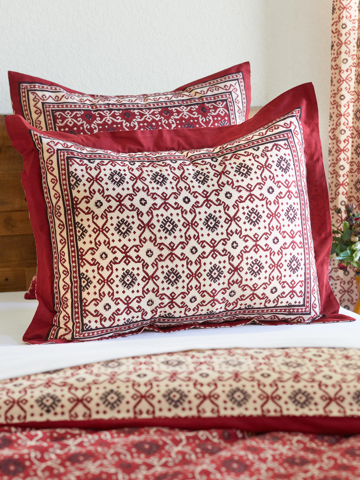 Ruby Kilim (CP) ~ Rustic Red Black Pillow Sham Flanged