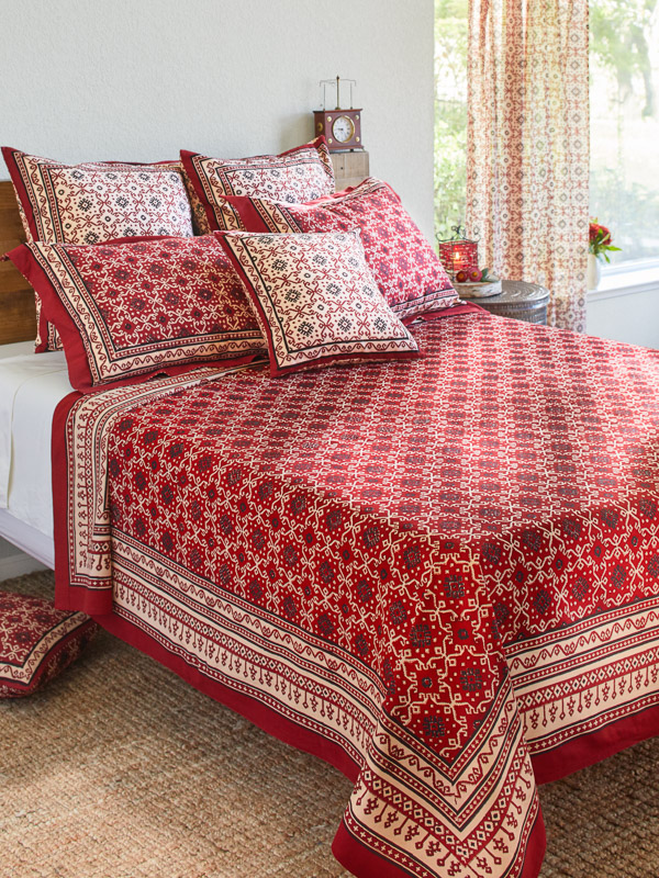 Ruby Kilim ~ Rustic Red Black Luxury Designer Bedspread