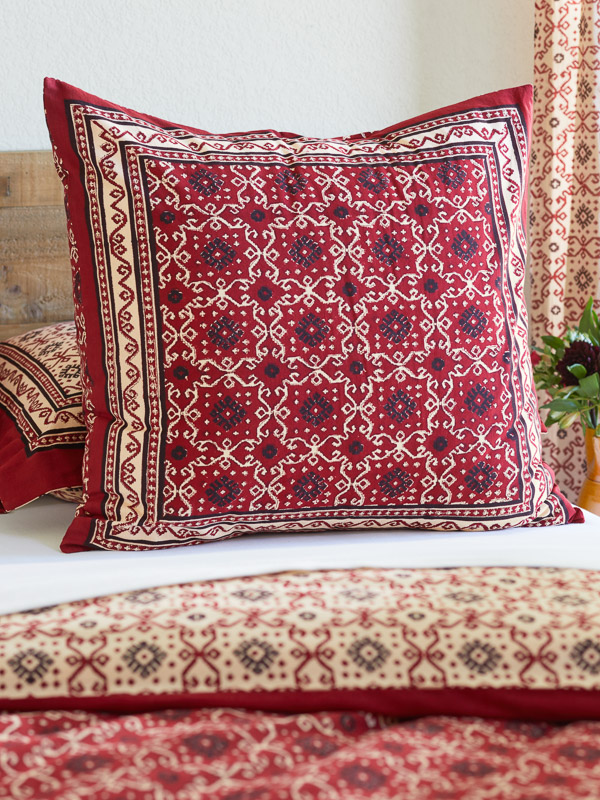 Ruby Kilim ~ Rustic Red Black European Pillow Sham Cover