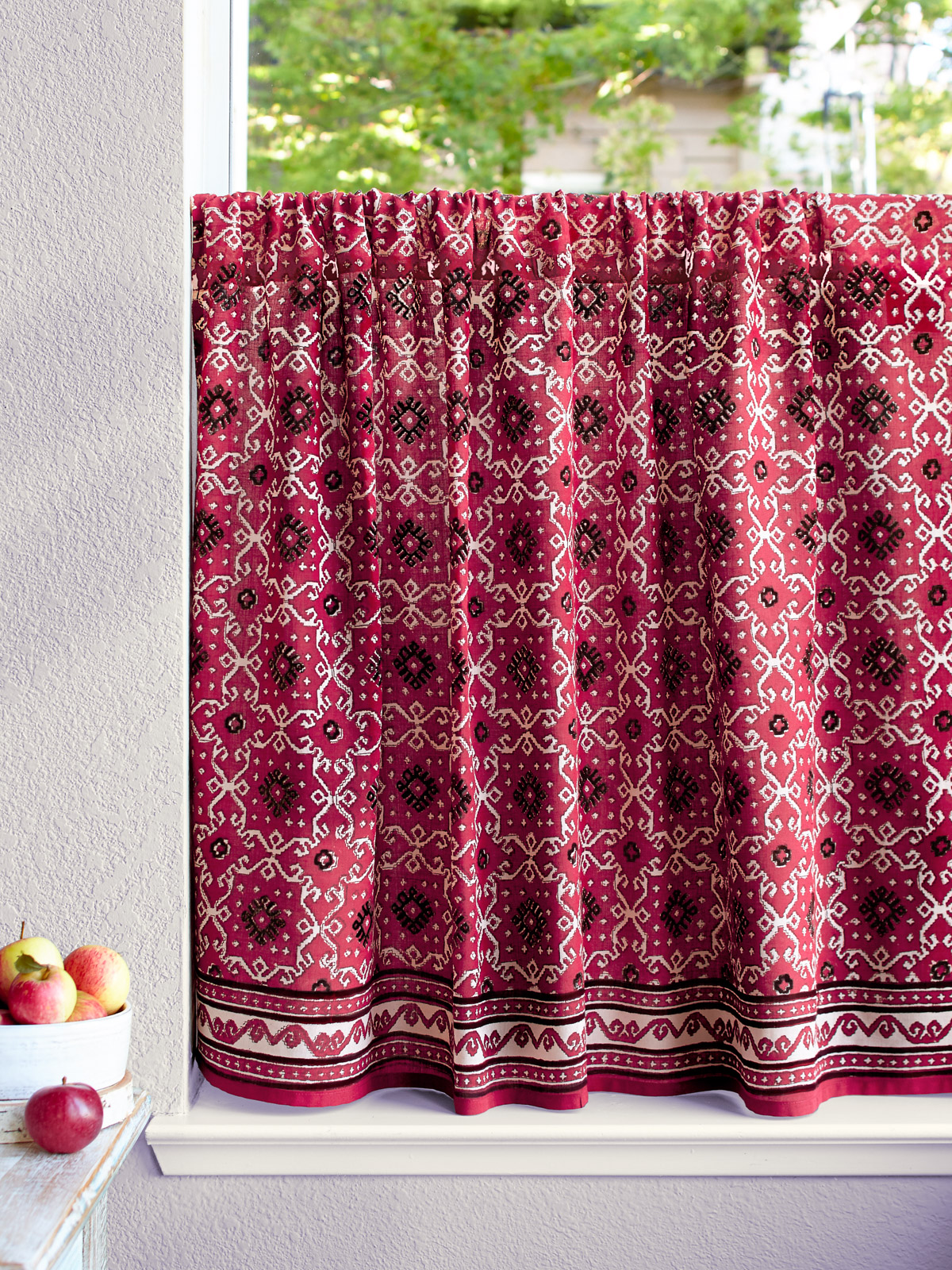 Ruby Kilim ~ Rustic Ruby Red and Black Kitchen Curtain