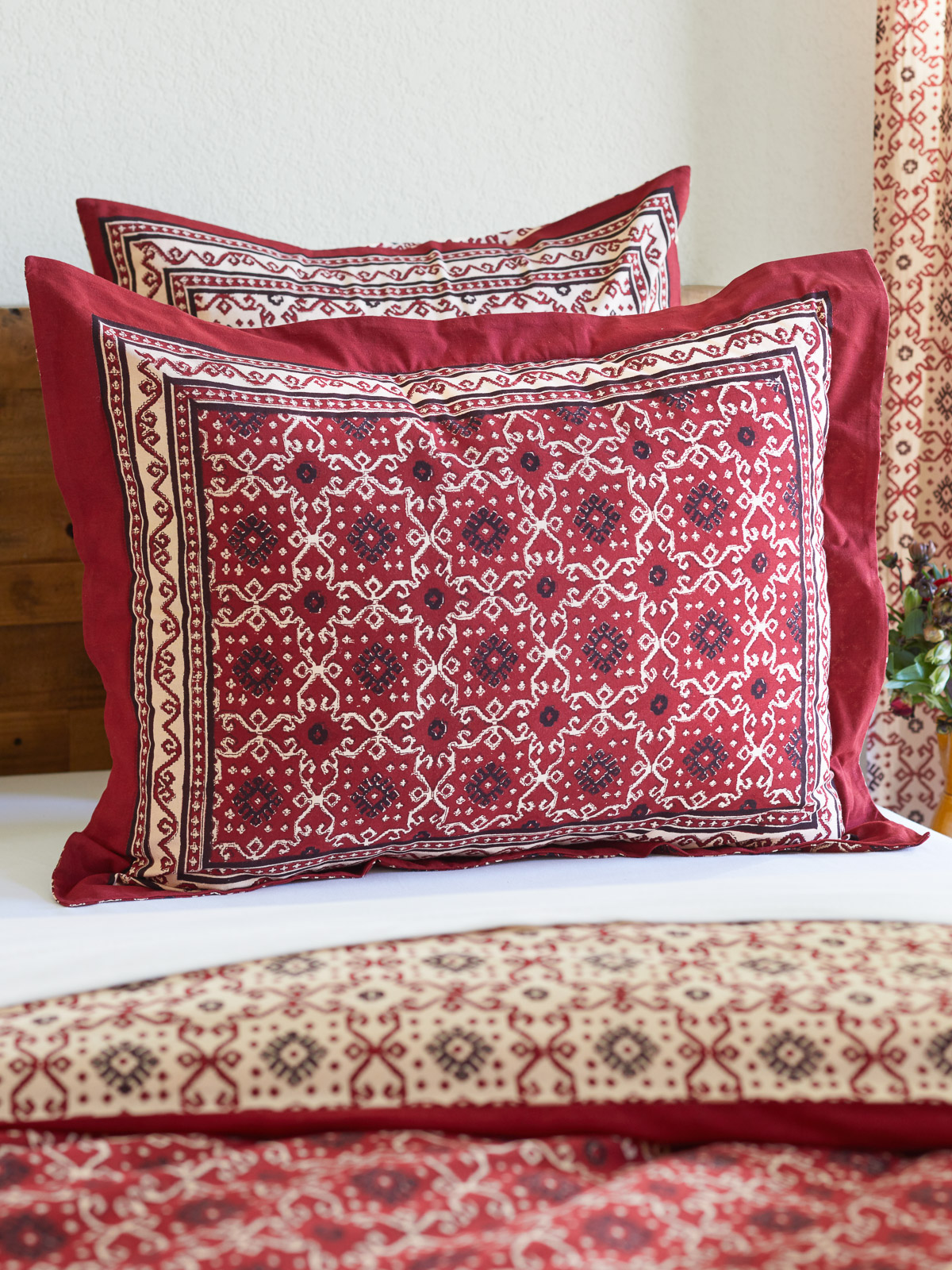 Ruby Kilim ~ Rustic Red Black Pillow Sham Flanged
