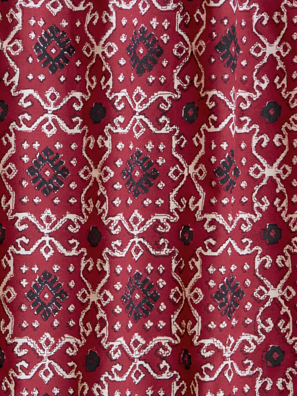 Ruby Kilim ~ Red and Black Fabric With Turkish Geometric Print