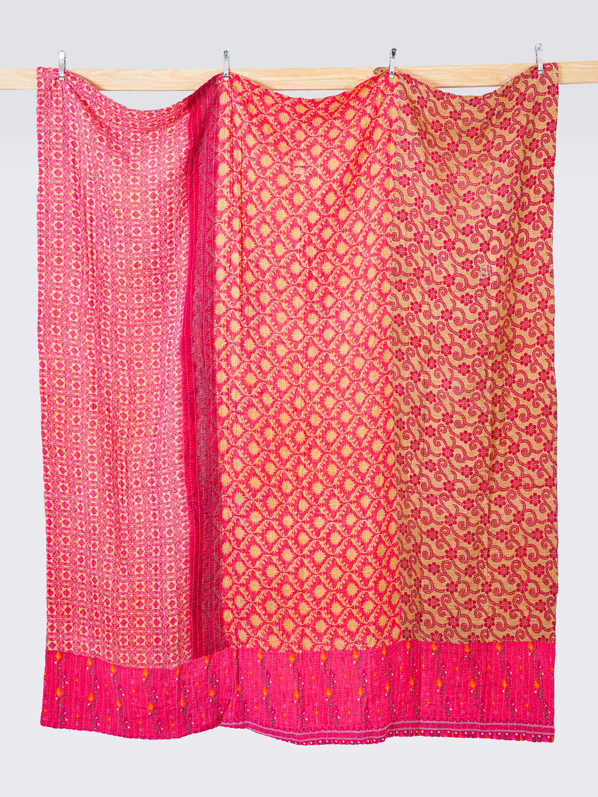 Pink Lotus Sunset King Kantha Quilt