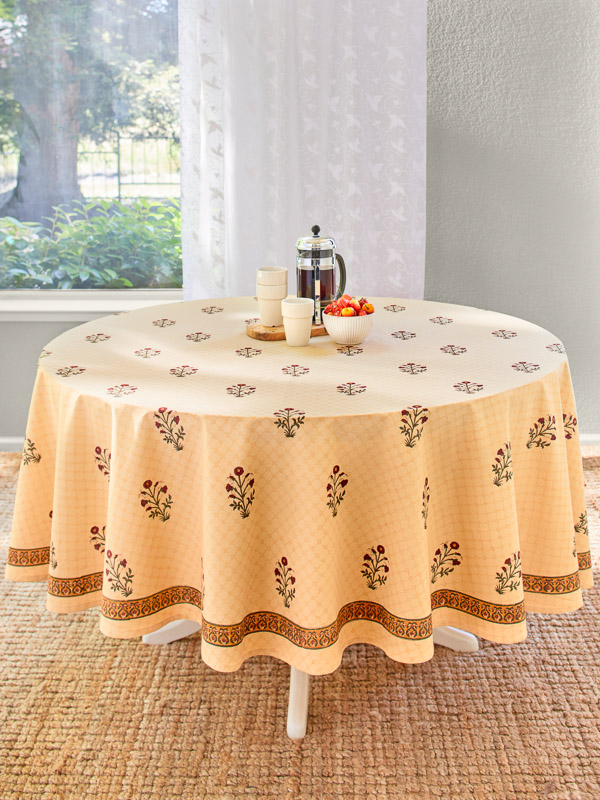 Hand printed Indian Cotton Table Cloth Grand Floral Banquet 250 x 210 cm