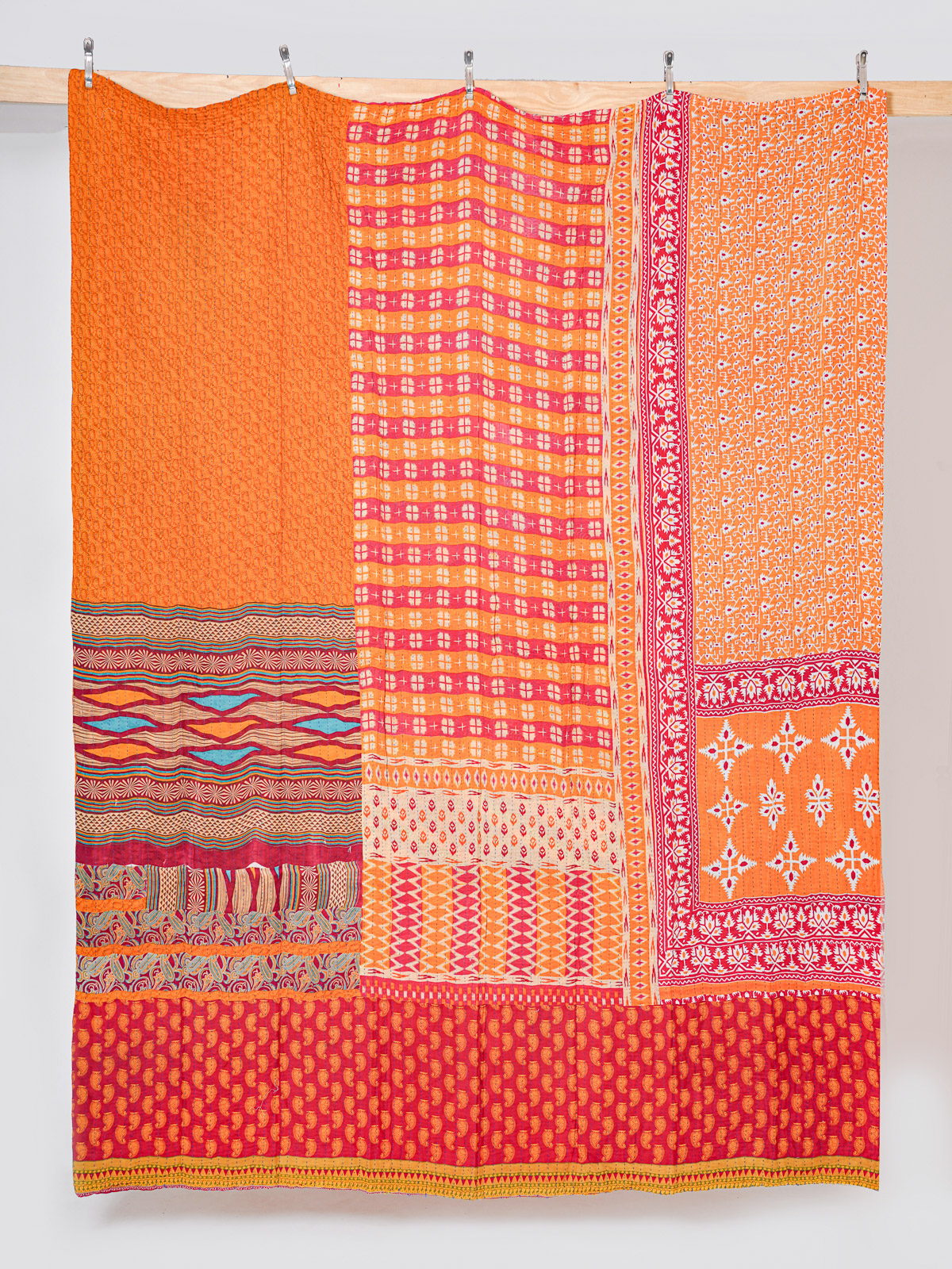 Tangerine Sunset Mosaic King Kantha Quilt