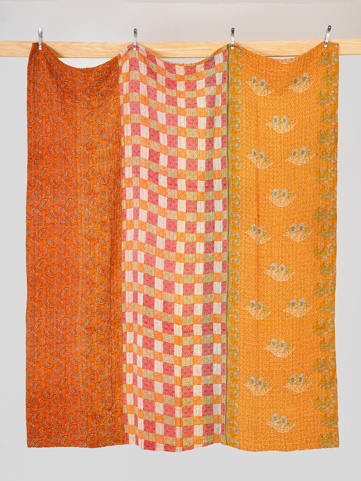 Golden Paisley Garden Queen Kantha Quilt