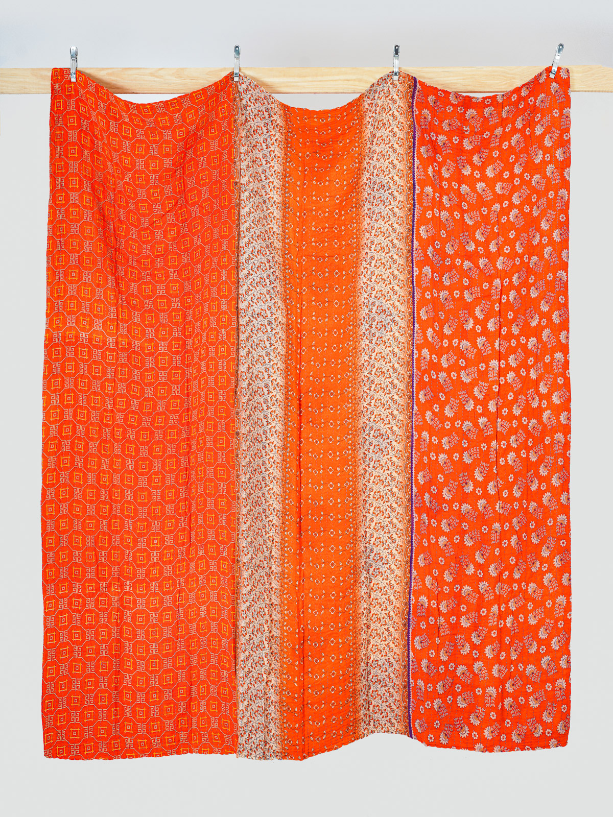 Ember Orange Paisley Queen Kantha Quilt