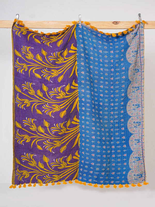 Royal Garden Harmony Kantha Throw Quilt