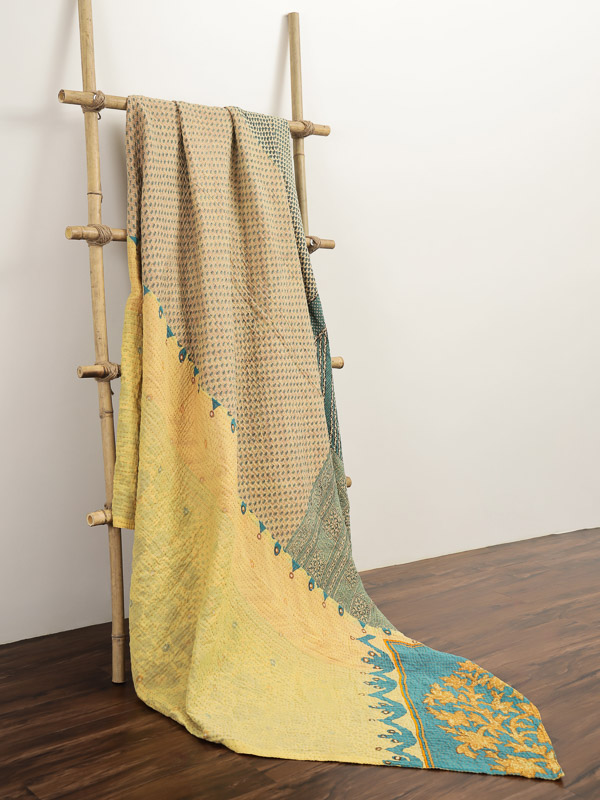 Santosh Meena ~ Vintage Kantha Quilt Sari Bedspread