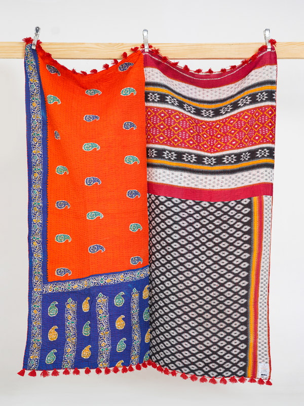 Tangerine Bazaar Kantha Throw Quilt