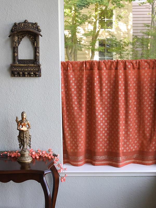Shimmering Goldstone ~ Orange Gold Sari Kitchen Cafe Curtain