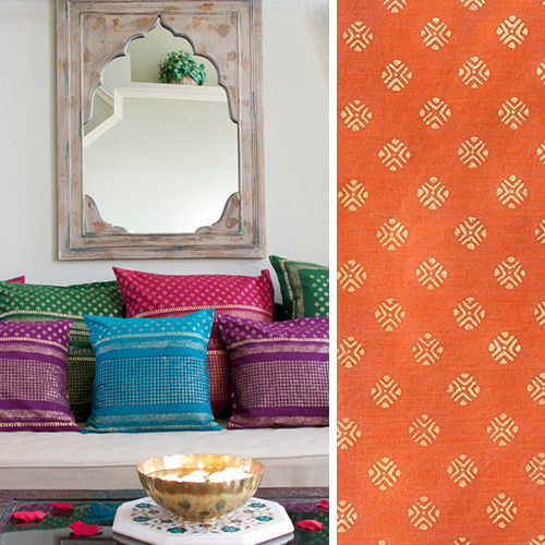Dreams of India ~ Orange Gold Curtains and Cushion Covers