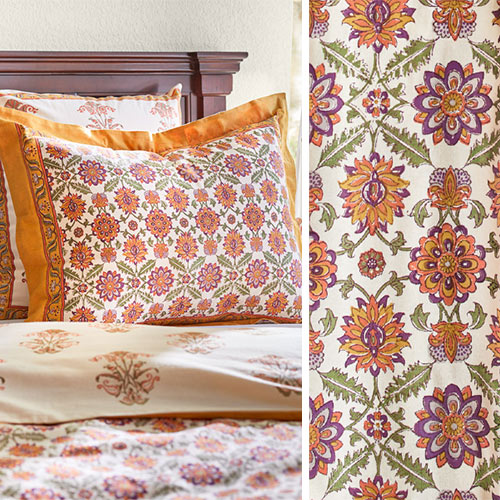 Orange Blossom ~ Persian Floral Bedding, Curtains & Table Linens