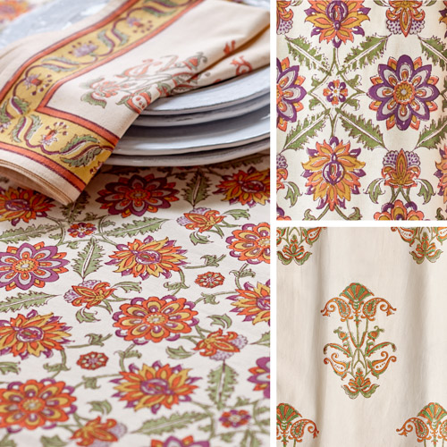 Orange Blossom ~ Persian Floral Bedding, Curtains & Table Linens