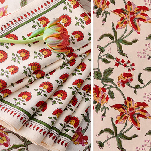 Tropical Garden ~ Red Floral Bedding, Curtains & Table linens