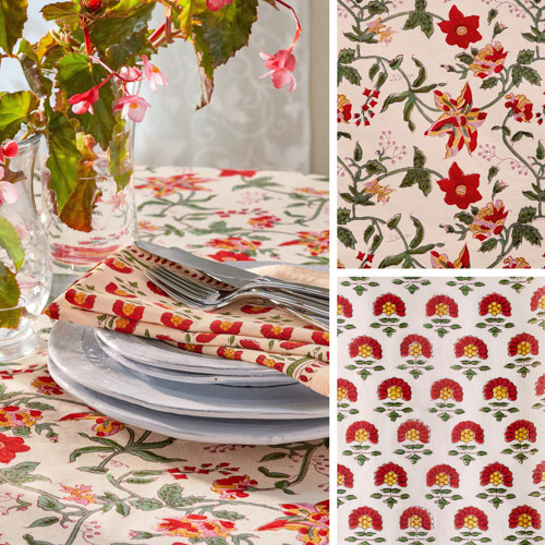 Tropical Garden ~ Red Floral Bedding, Curtains & Table linens