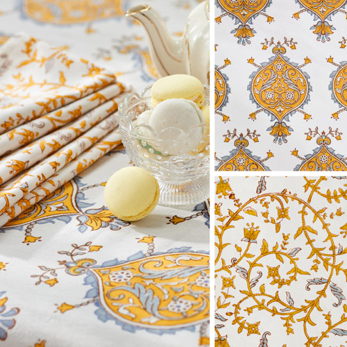 Versailles ~ French inspired Yellow Medallion Ivory Home Textile