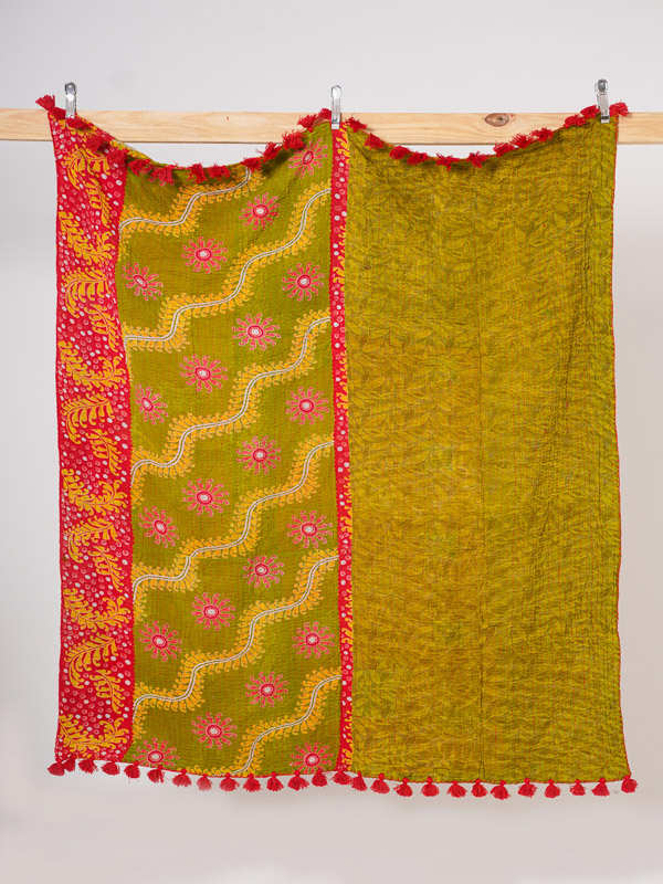 Marigold Courtyard Kantha Throw Quilt