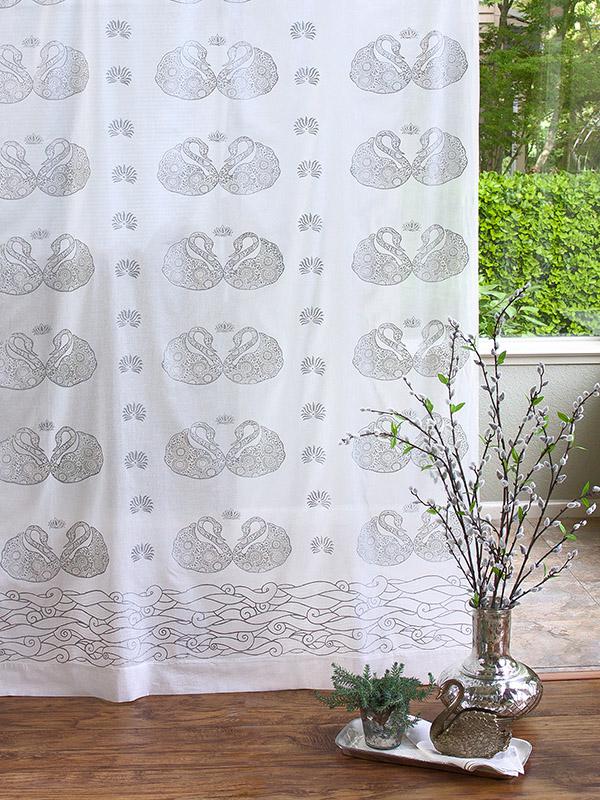 Swan Lake: Silver White ~ Mid Century Romantic Curtain Panel
