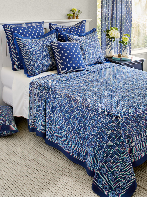 Starry Nights ~ Designer Blue Batik Contemporary Bedspread