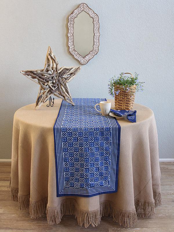 Decortative Blue Indian Table Runner, Can You Have A Table Runner On Round