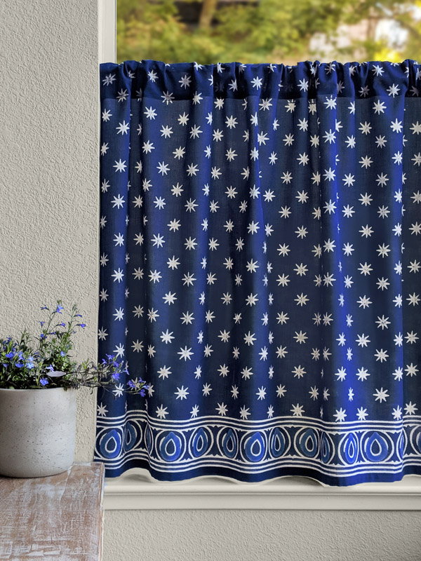Starry Nights (CP) ~ Indian Blue Batik Kitchen Cafe Curtain