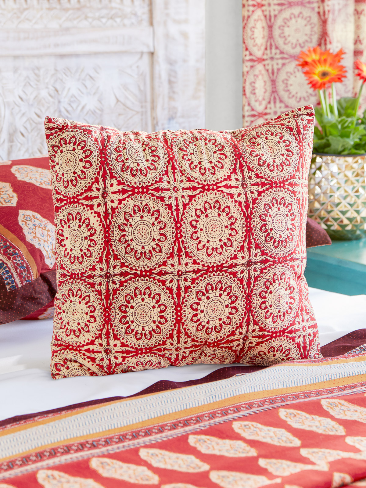 Spice Route (CP) ~ Red Mandala Sun Print Throw Cushion Cover