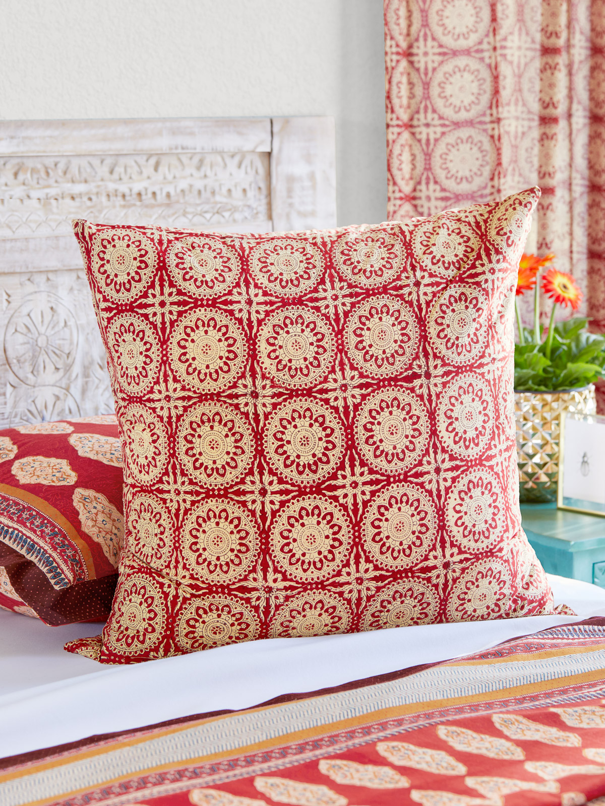 Spice Route (CP) ~ Red Mandala Sun Print Euro Sham