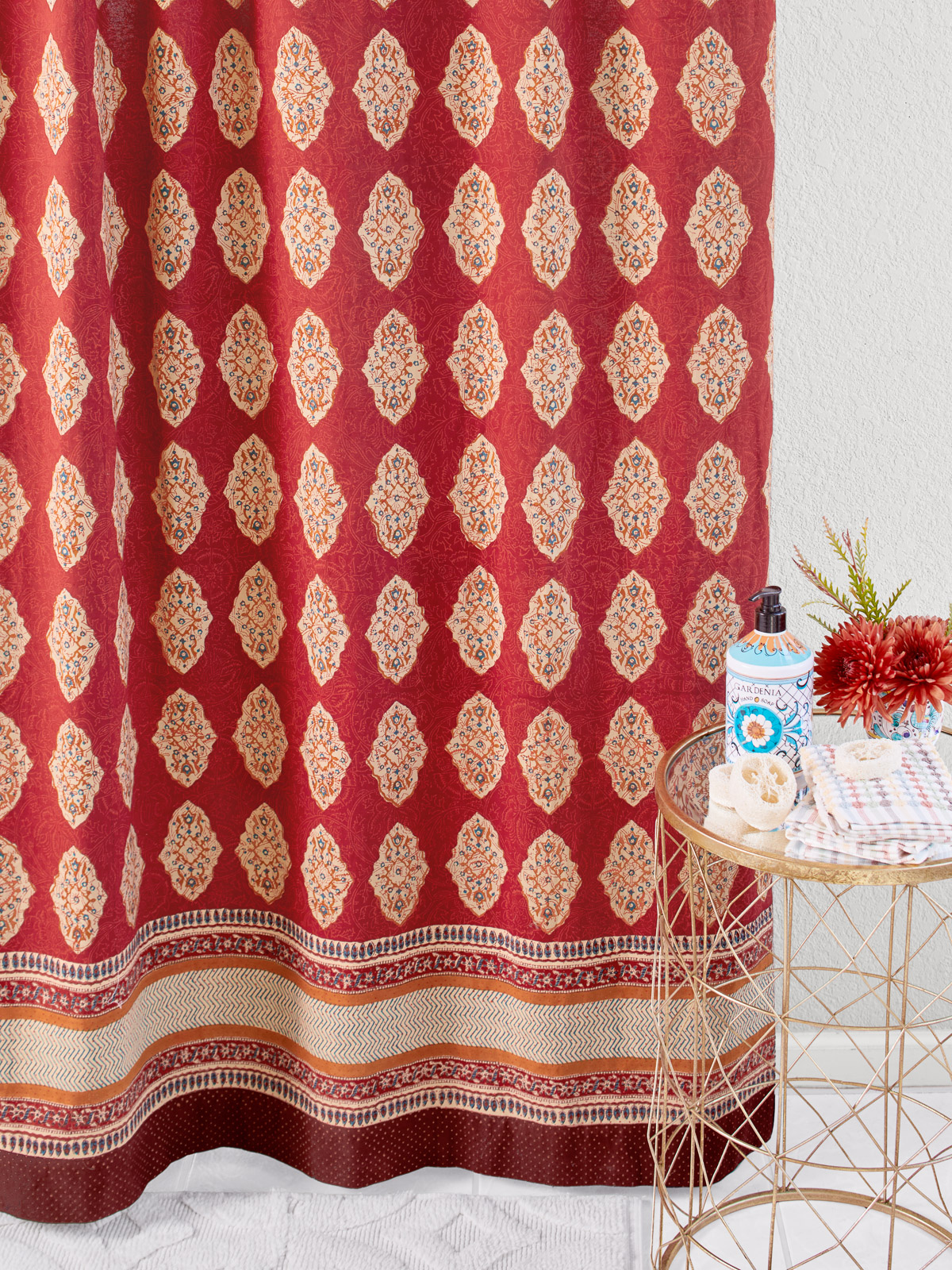 Spice Route ~ Red Orange Moroccan Indian Shower Curtain
