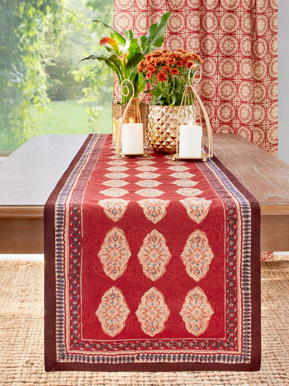 Moroccan, Table runner, Red, Orange | Saffron Marigold