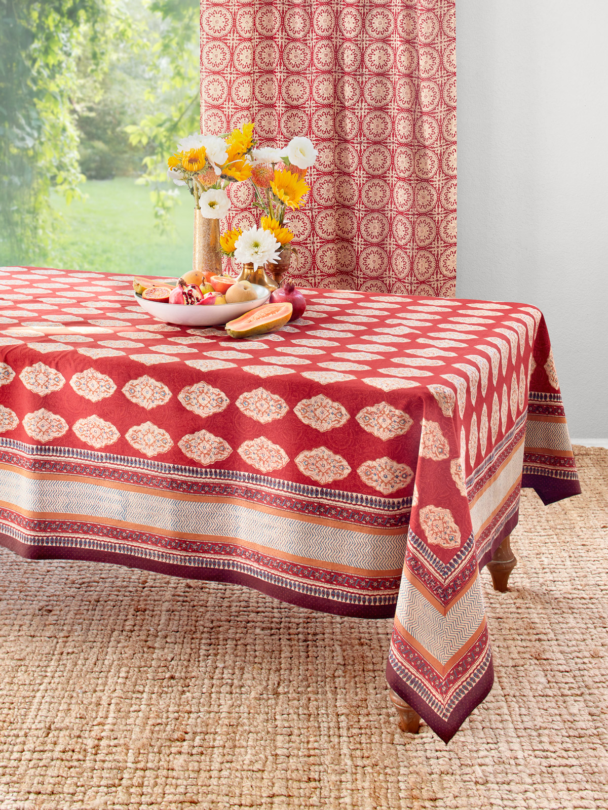 Spice Route ~ Red Orange Moroccan Indian Table Cloth