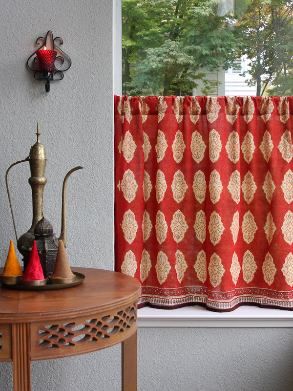 Spice Route ~ Red Orange Moroccan Indian Kitchen Curtain