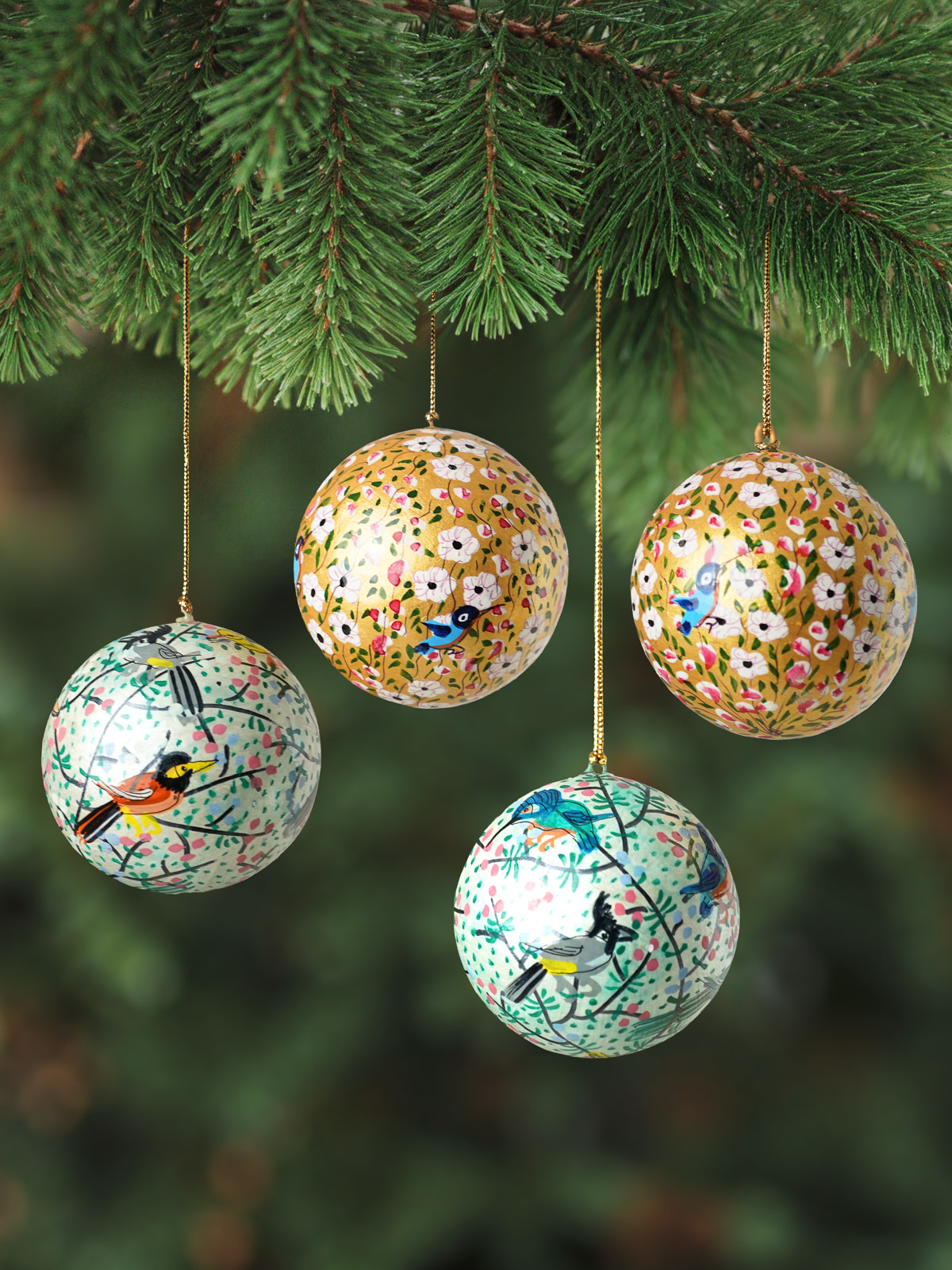 Songbird Serenade Quartet ~ Hand Painted Paper Mache Ornaments