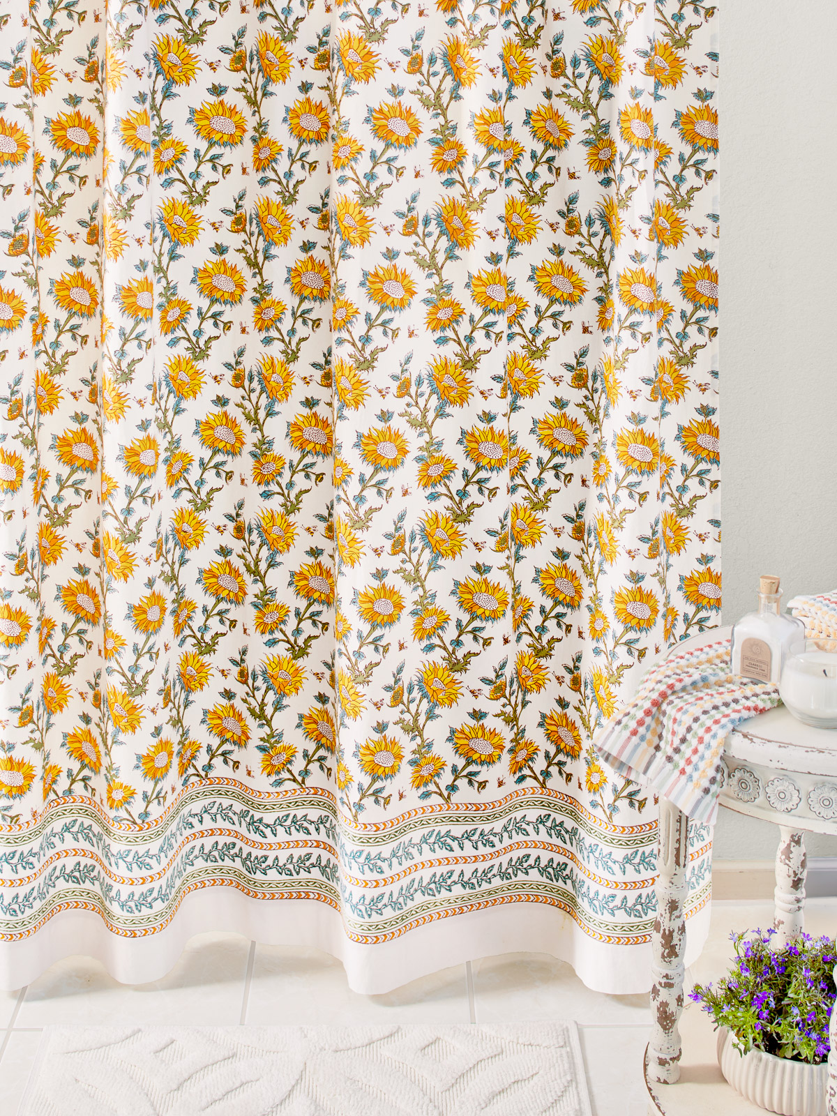 Sunflower Serenade ~ Fabric Shower Curtain Sunflower Print