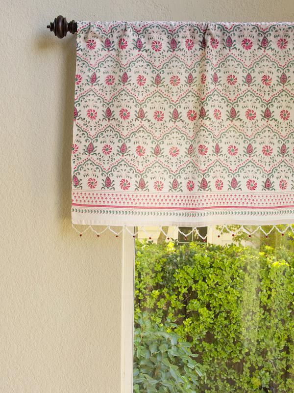 Sundari ~ Decorative Pink Country Sheer Beaded Window Valance