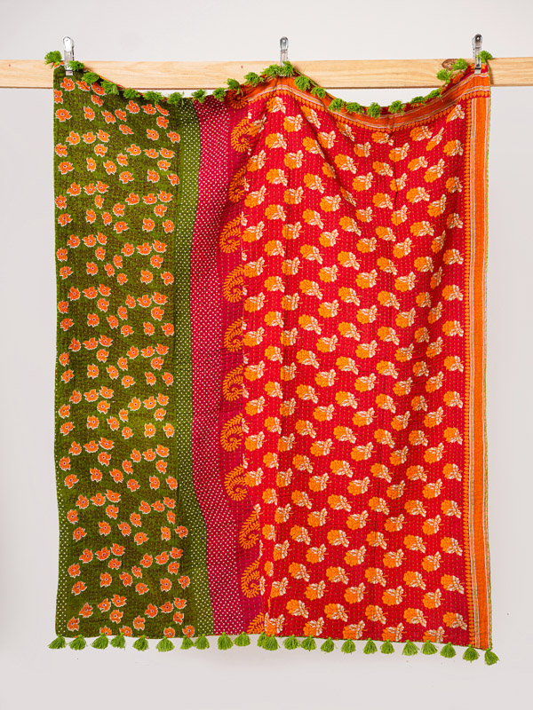 Poppy Grove Kantha Throw Quilt