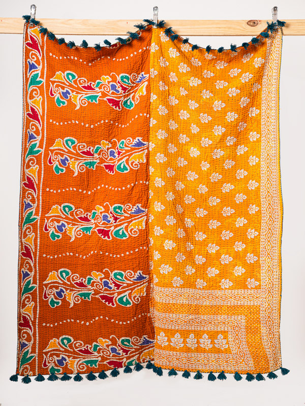 Marigold Garden Reverie Kantha Throw Quilt
