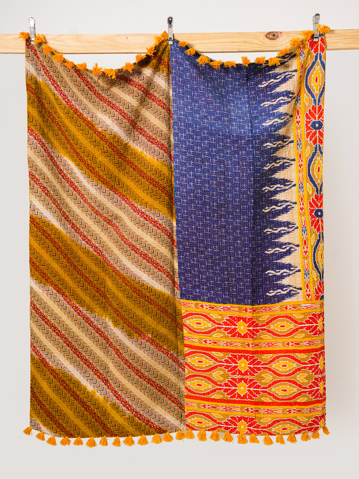 Crimson Garden Bazaar Throw Kantha Quilt