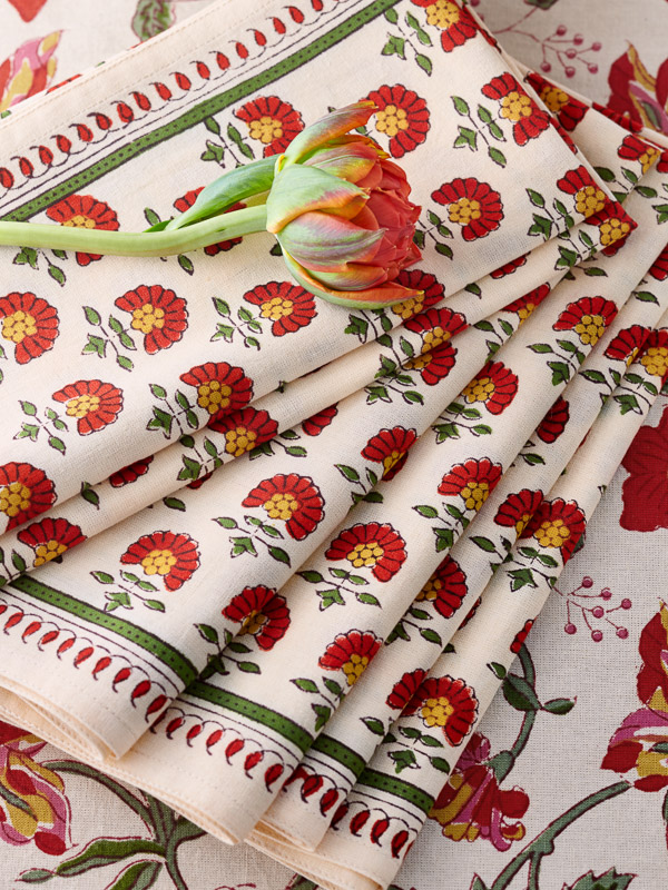 Tropical Garden ~ Red Floral Country Dinner Napkins