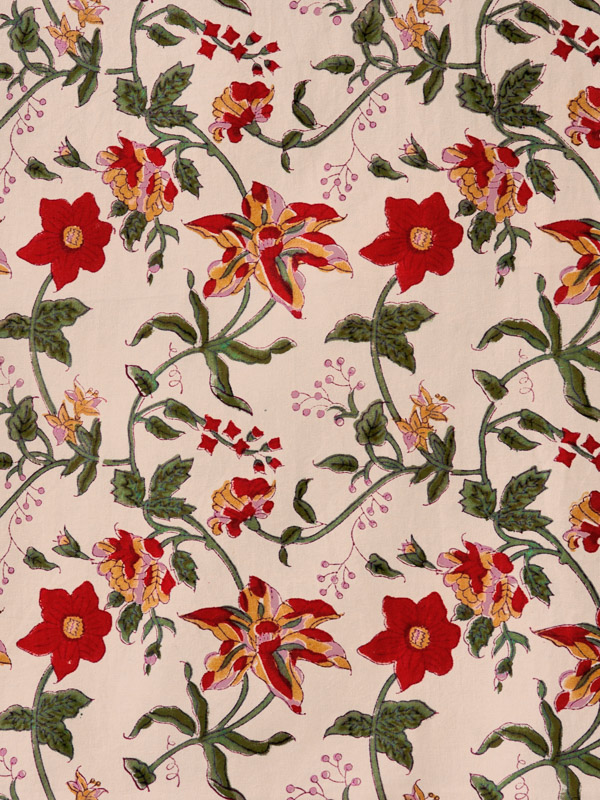 Tropical Garden ~ Tan Floral Fabric With French Country Print