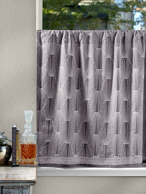 1920 ~ Grey and White Art Deco Geometric Kitchen Cafe Curtain