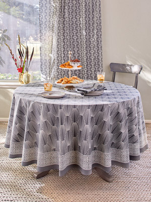 1920 ~ Grey and White Art Deco Geometric Round Tablecloth