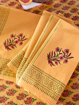 Indian Summer ~ Orange Paisley Cotton Dinner Napkins