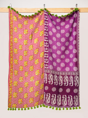 Berry Blossom Vintage Sari Kantha Throw