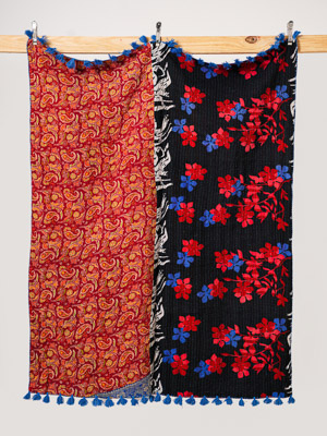 Blue Blossom Retreat Throw Kantha Quilt