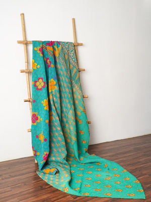 Alka Yadav ~ Vintage Kantha Quilt King Sari Bedspread
