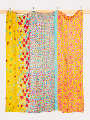 Saffron Turquoise Bazaar Queen Kantha Quilt