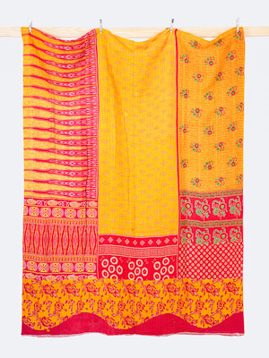 Saffron Bazaar King Kantha Quilt